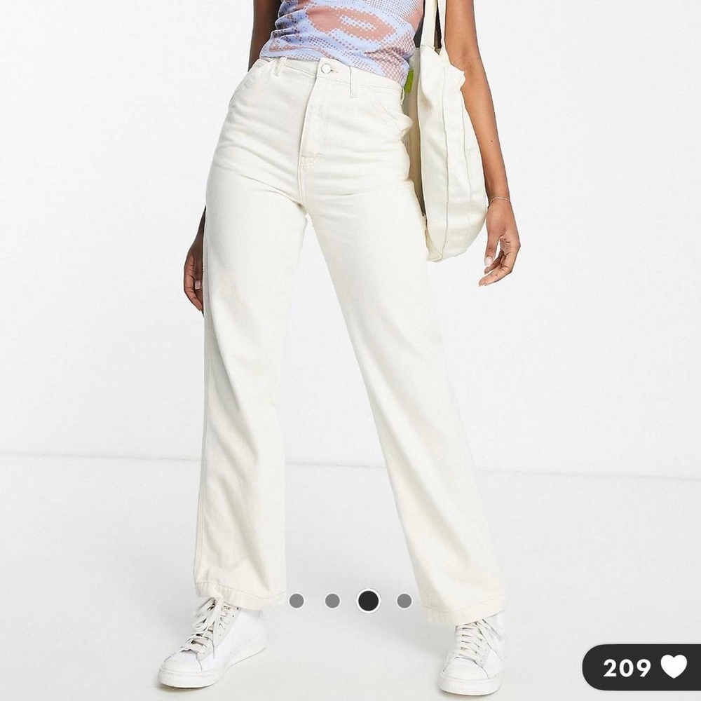 Topshop Wide Leg Baggy Carpenter Jeans Ivory White